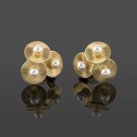 Pendientes cartier antiguos oro amarillo 14 kt y perlas