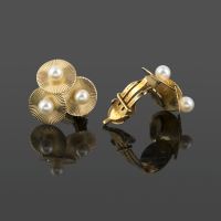 Pendientes cartier antiguos oro amarillo 14 kt y perlas