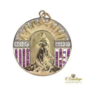 MEDALLAS<BR>MEDALLA VIRGEN ORO AMARILLO RUBÍES Y D... · ref.: (RMX)