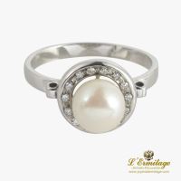 ANILLOS / SORTIJAS<BR>SORTIJA ORO BLANCO CON PERLA Y DIAMANT...