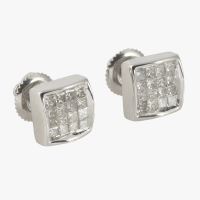 Pendientes oro blanco con diamantes naturales cierre tuerca a rosca.