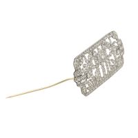 Broche-alfiler art deco oro blanco y diamantes talla antigua