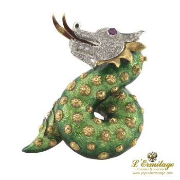 BROCHES / ALFILERES<BR>BROCHE-ALFILER DRAGÓN ORO AMARILLO ESM... · ref.: (ACMX)