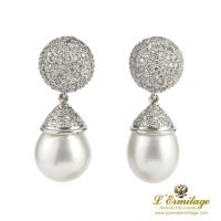 PENDIENTES<BR>PENDIENTES COLGANTES ORO BLANCO PERLA ...