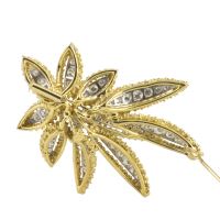 Broche-alfiler en forma de hoja oro amarillo oro blanco y diamantes