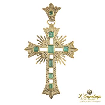 CRUCES<BR>CRUZ ANTIGUA ORO AMARILLO Y ESMERALDAS · ref.: (RIM)