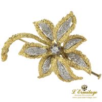 Broche-alfiler flor oro amarillo oro blanco y diamantes