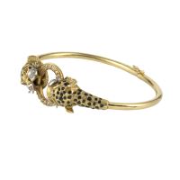 Pulsera rígida oro amarillo leopardos esmaltados