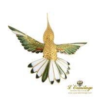 Broche-alfiler colibrí oro amarillo y esmalte.