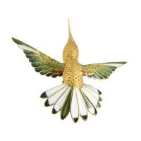 Broche-alfiler colibrí oro amarillo y esmalte.