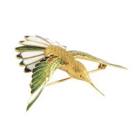 Broche-alfiler colibrí oro amarillo y esmalte.