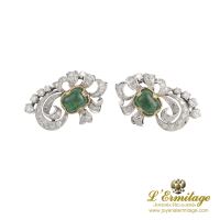 Pendientes antiguos oro blanco esmeralda cabuchón y diamantes