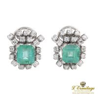 Pendientes antiguos oro blanco esmeralda y diamantes