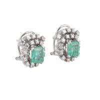 Pendientes antiguos oro blanco esmeralda y diamantes