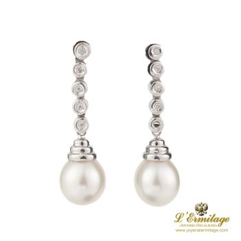 PENDIENTES<BR>PENDIENTES COLGANTES ORO BLANCO PERLA ... · ref.: (RMX)