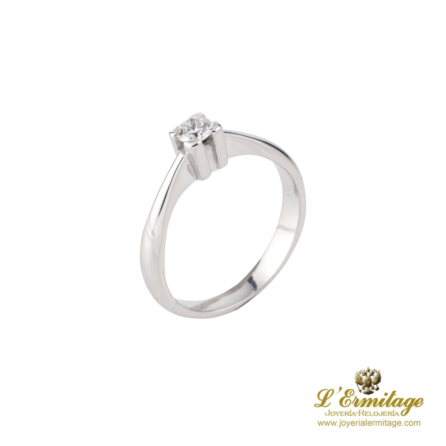 Solitario En Oro Blanco Con Brillante Color F, Pureza Vs 1, Y Peso 0,20 ...