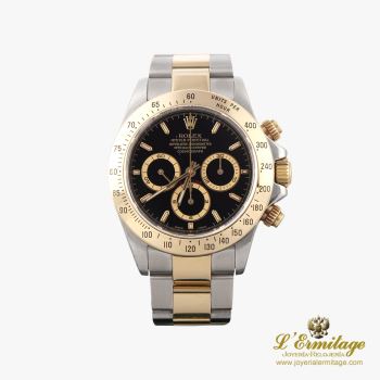 ROLEX<BR>DAYTONA ACERO Y ORO ESFERA NEGRA. · ref.: 16523