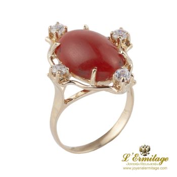 ANILLOS / SORTIJAS<BR>SORTIJA EN ORO AMARILLO CON CORAL Y BR... · ref.: (OM)