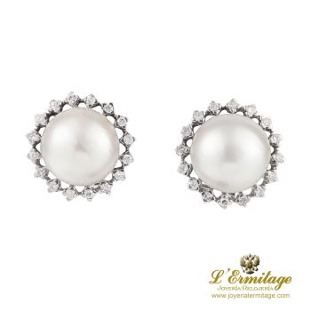 PENDIENTES<BR>PENDIENTES EN ORO BLANCO CON PERLAS Y ... · ref.: (NMX)