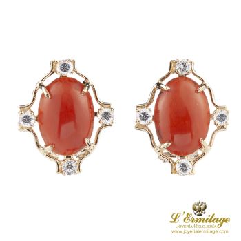 PENDIENTES<BR>PENDIENTES EN ORO AMARILLO CON CORAL Y... · ref.: (LM)