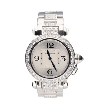 CARTIER<BR>PASHA ORO BLANCO DIAMONDS 32MM. · ref.: 2813