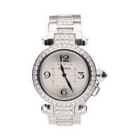 CARTIER<BR>PASHA ORO BLANCO DIAMONDS 32MM.