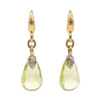 Pendientes pomellato en oro amarillo con citrino, esmerladas y brillantes.