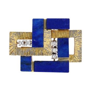 BROCHES / ALFILERES<BR>BROCHE EN ORO AMARILLO LAPISLÁZULI Y D... · ref.: (IMX)