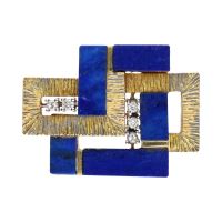 BROCHES / ALFILERES<BR>BROCHE EN ORO AMARILLO LAPISLÁZULI Y D...