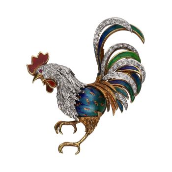 BROCHES / ALFILERES<BR>BROCHE EN FORMA DE GALLO EN ORO AMARIL... · ref.: (NCEM)