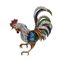 BROCHES / ALFILERES<BR>BROCHE EN FORMA DE GALLO EN ORO AMARIL...