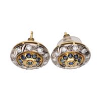 Pendientes antiguos en oro amarillo y oro blanco con zafiros y diamantes.