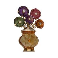 BROCHES / ALFILERES<BR>BROCHE FORMA DE JARRON CON FLORES EN O...