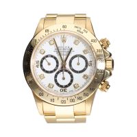 Daytona 6 invertido oro amarillo esfera blanca brillantes.   