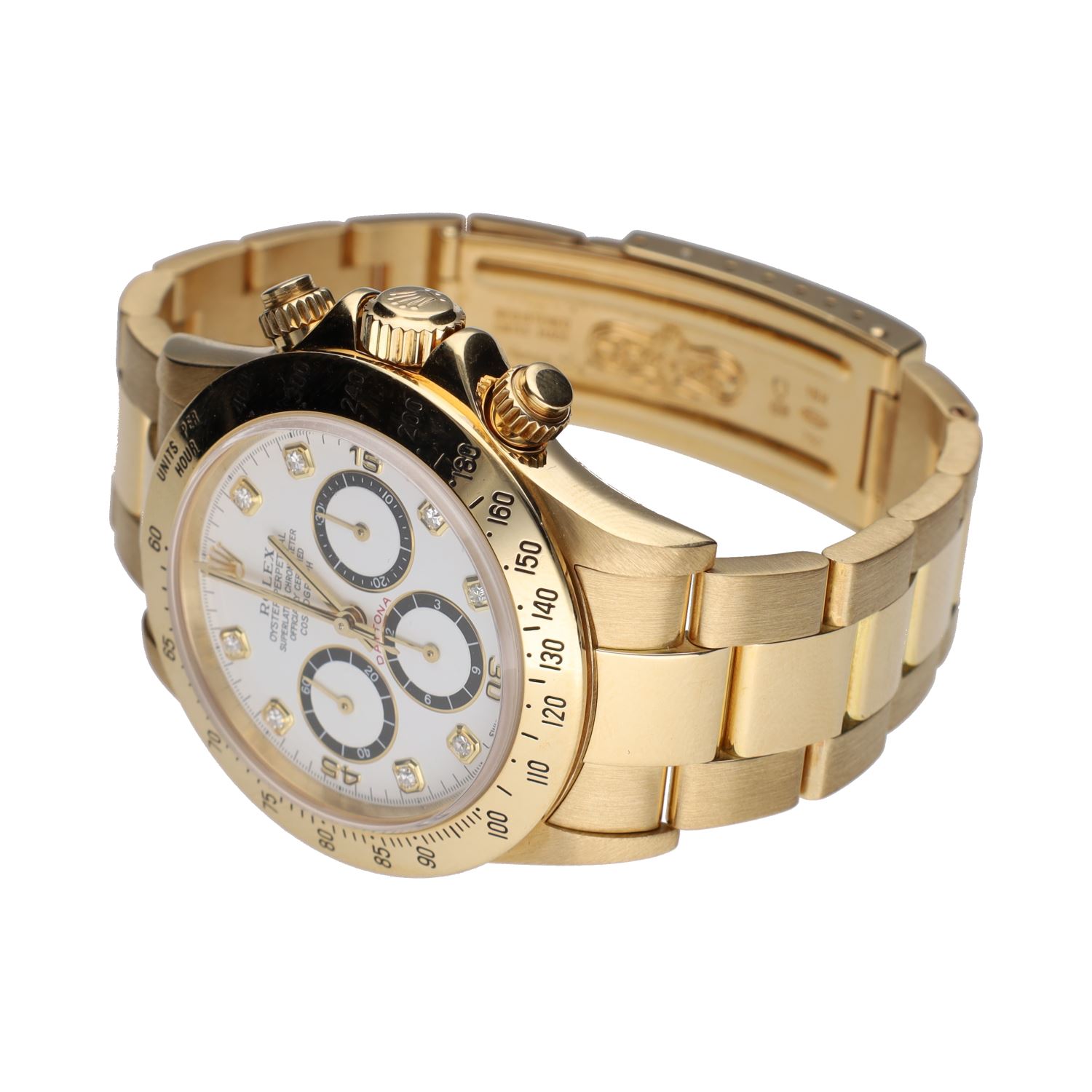 Daytona 6 invertido oro amarillo esfera blanca brillantes.   