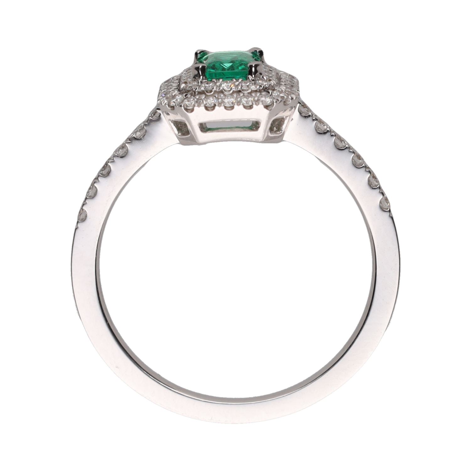 Sortija en oro blanco con esmeralda y brillantes. Talla 14.