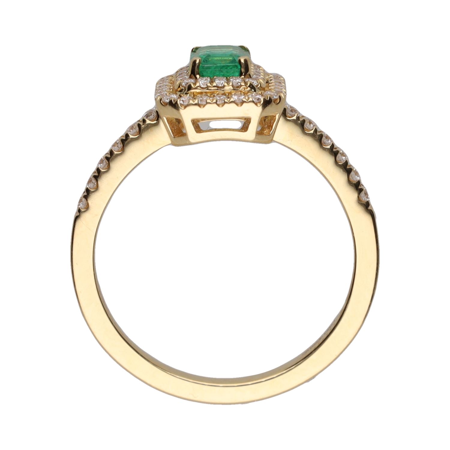 Sortija en oro amarillo con esmeralda y brillantes. Talla 14.