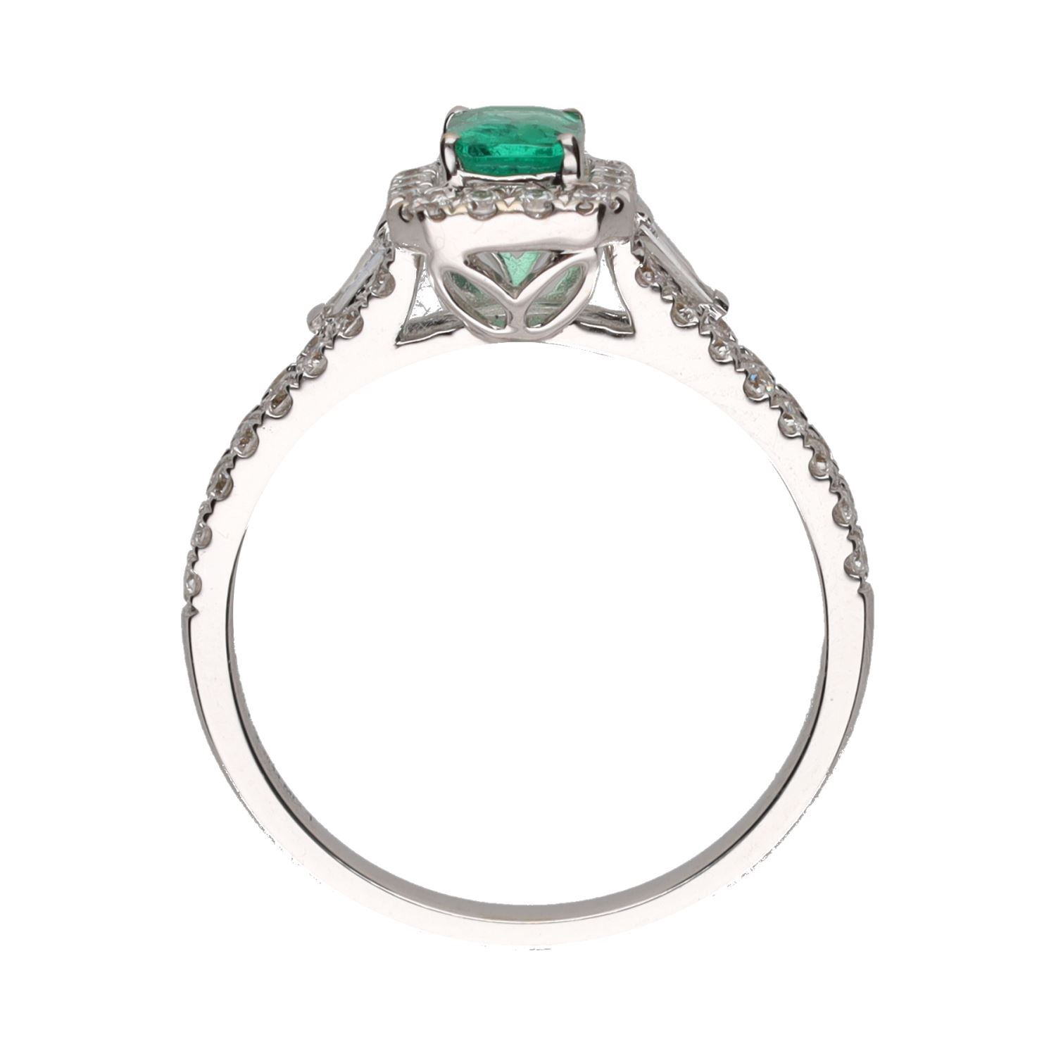 Sortija en oro blanco con esmeralda y brillantes. Talla 14.