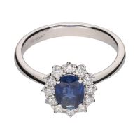 Sortija en oro blanco con zafiro y brillantes. Talla 14.