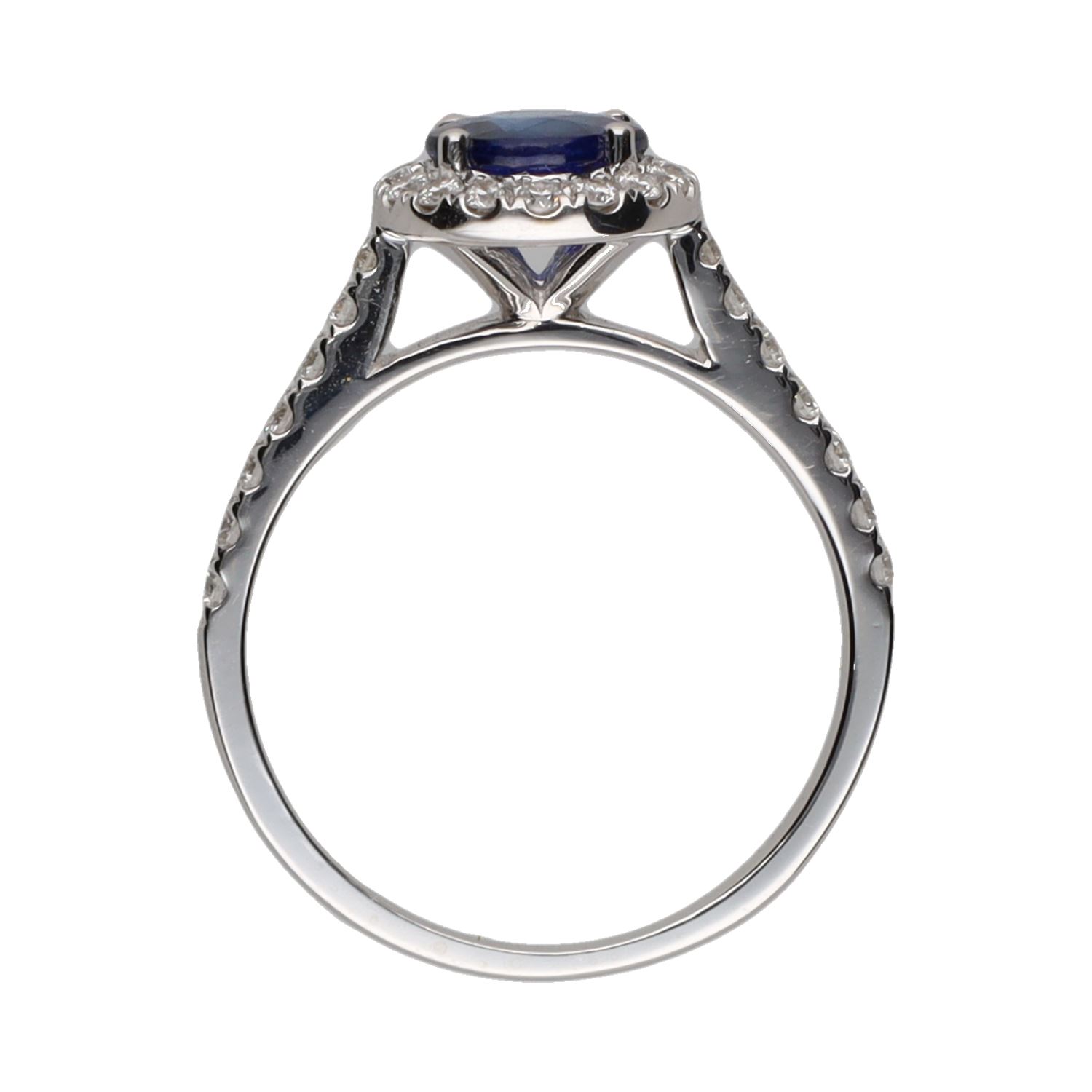 Sortija en oro blanco con zafiro y brillantes. Talla 14.