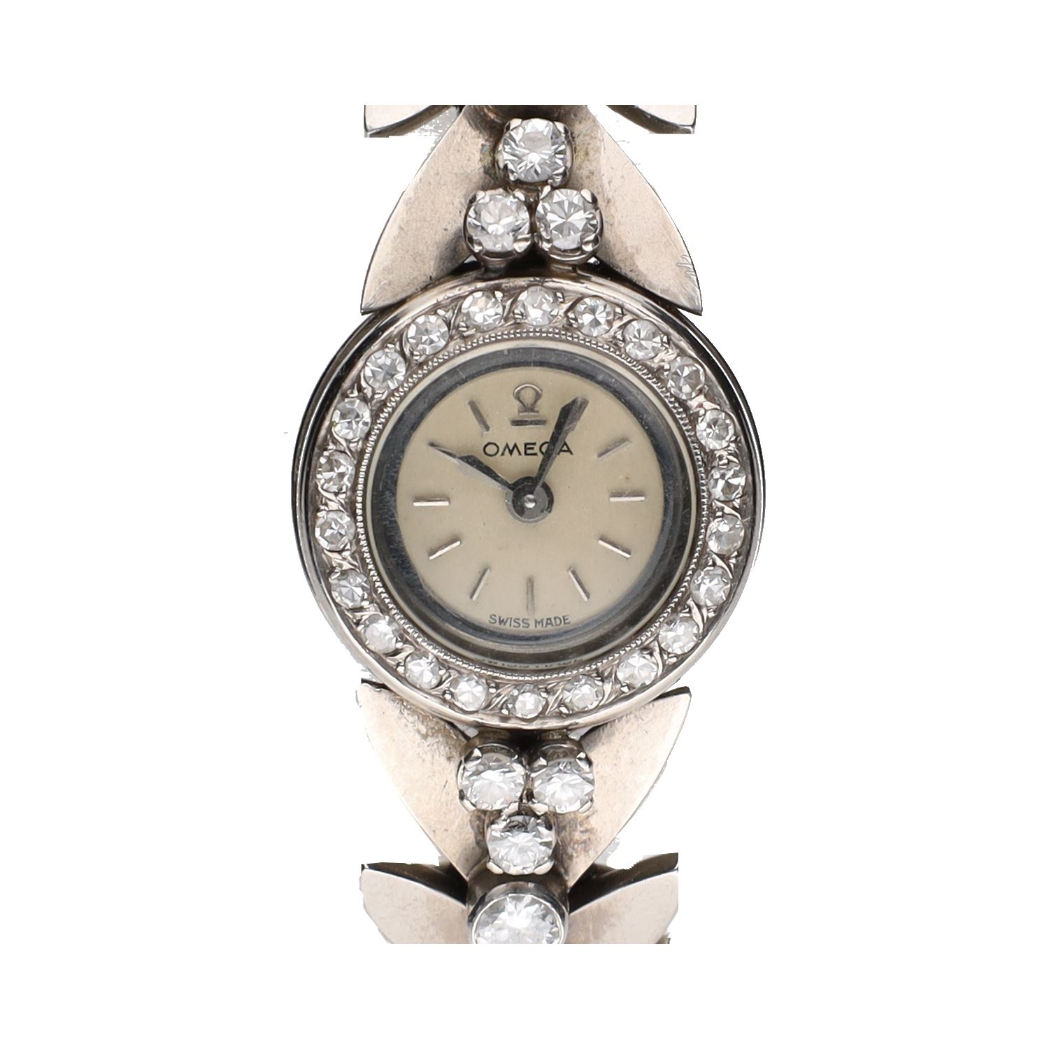 Reloj pulsera antiguo en oro blanco con brillantes.  