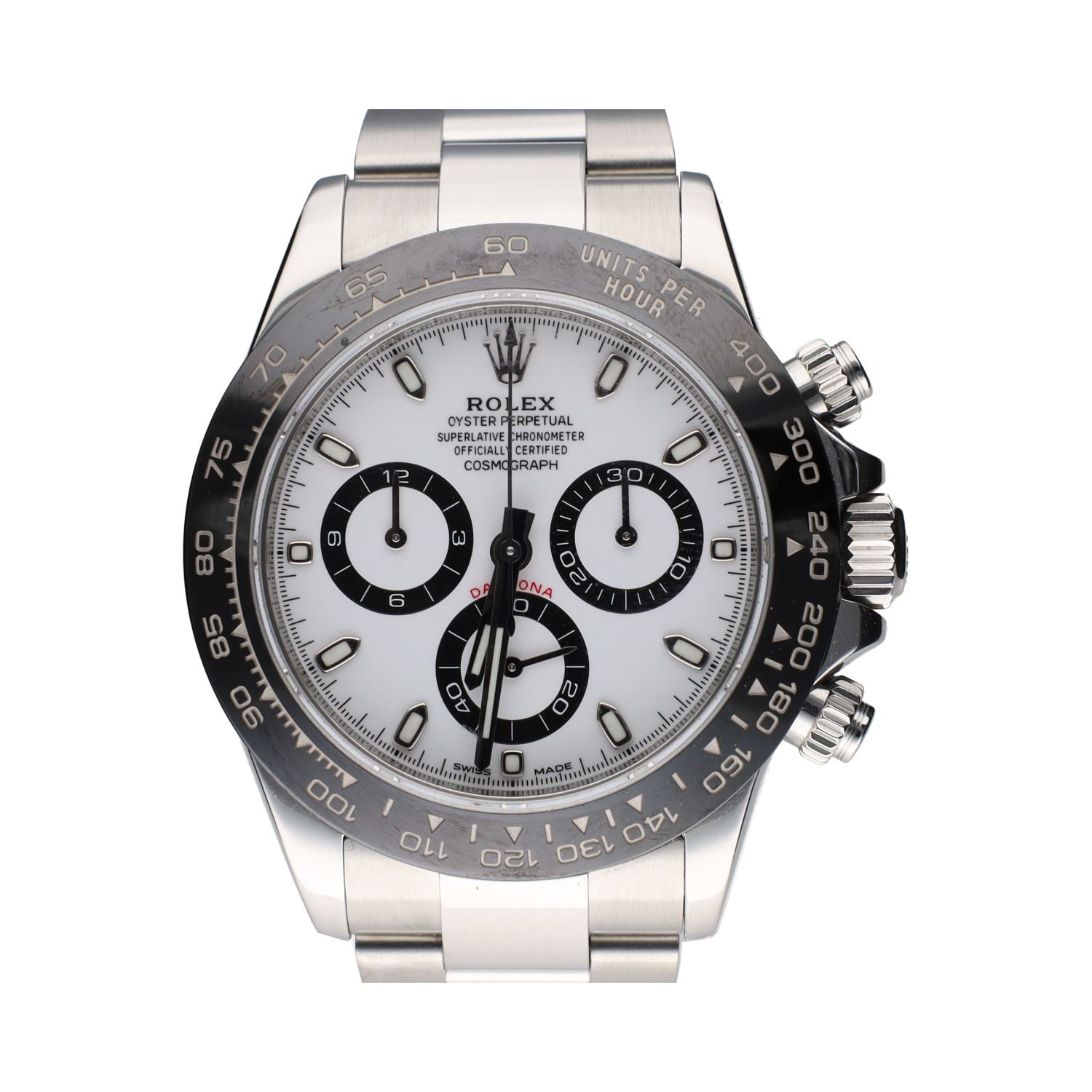 Daytona acero esfera blanca cerámico.  