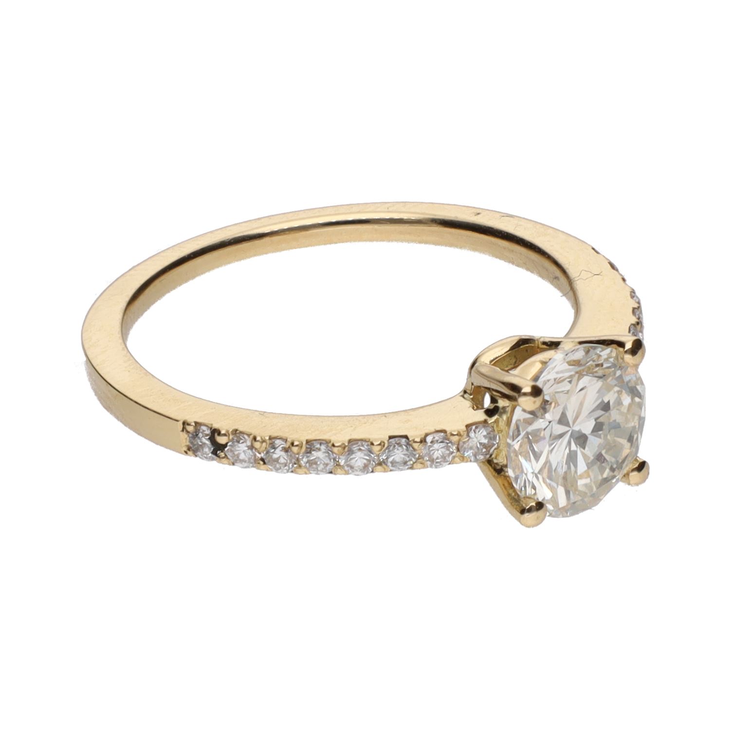 Solitario en oro amarillo con brillante central 1,00ct . Talla 13.
