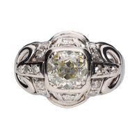 Sortija en oro blanco 14k y diamantes. Talla 16.