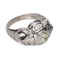 Sortija en oro blanco 14k y diamantes. Talla 16.