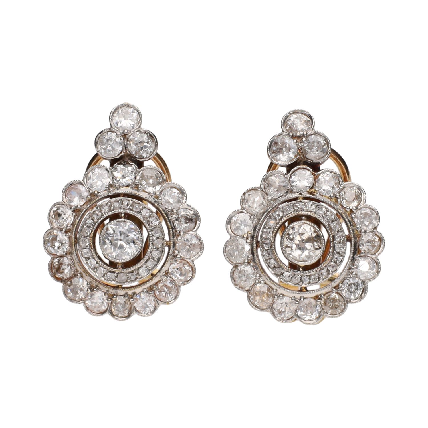 Pendientes vintage en oro amarillo y oro blanco con diamantes.