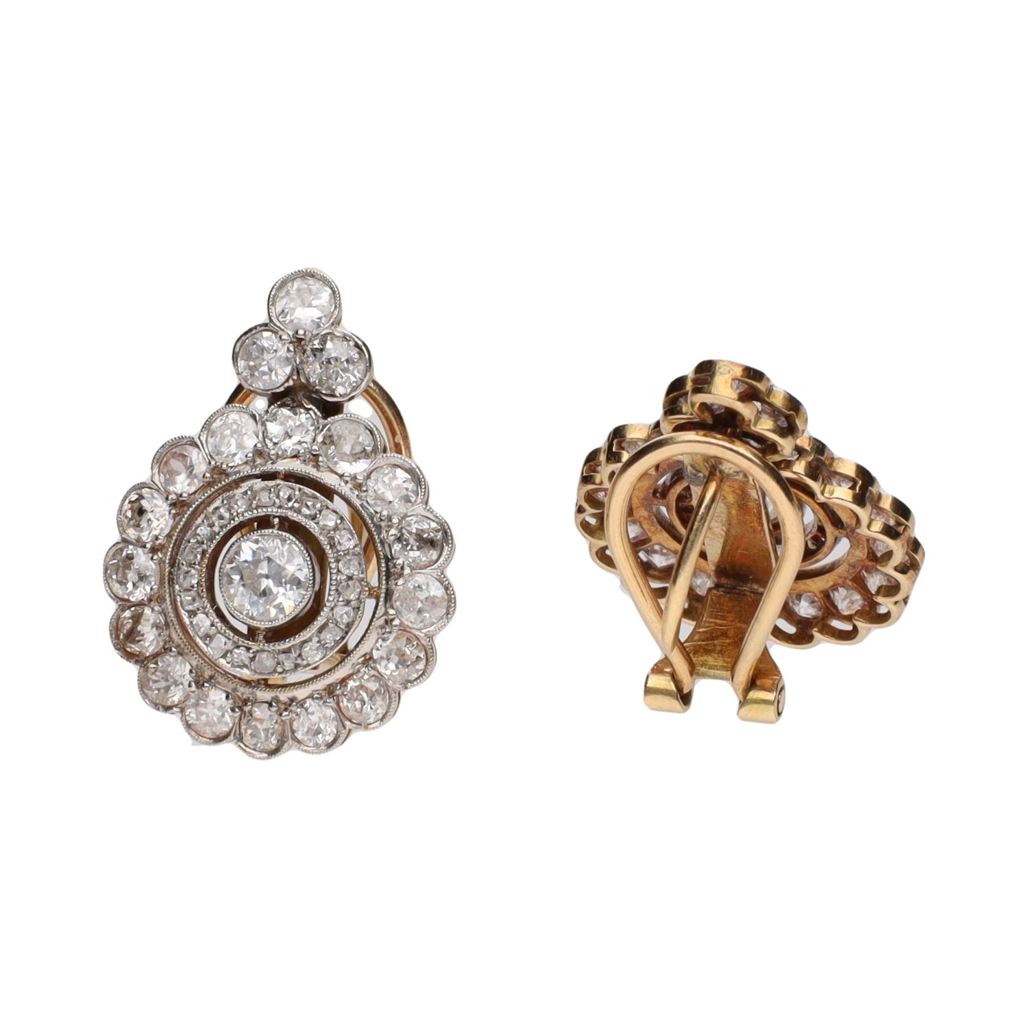 Pendientes vintage en oro amarillo y oro blanco con diamantes.
