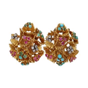 PENDIENTES<BR>PENDIENTES EN ORO AMARILLO CON TURQUES... · ref.: (NLOM)