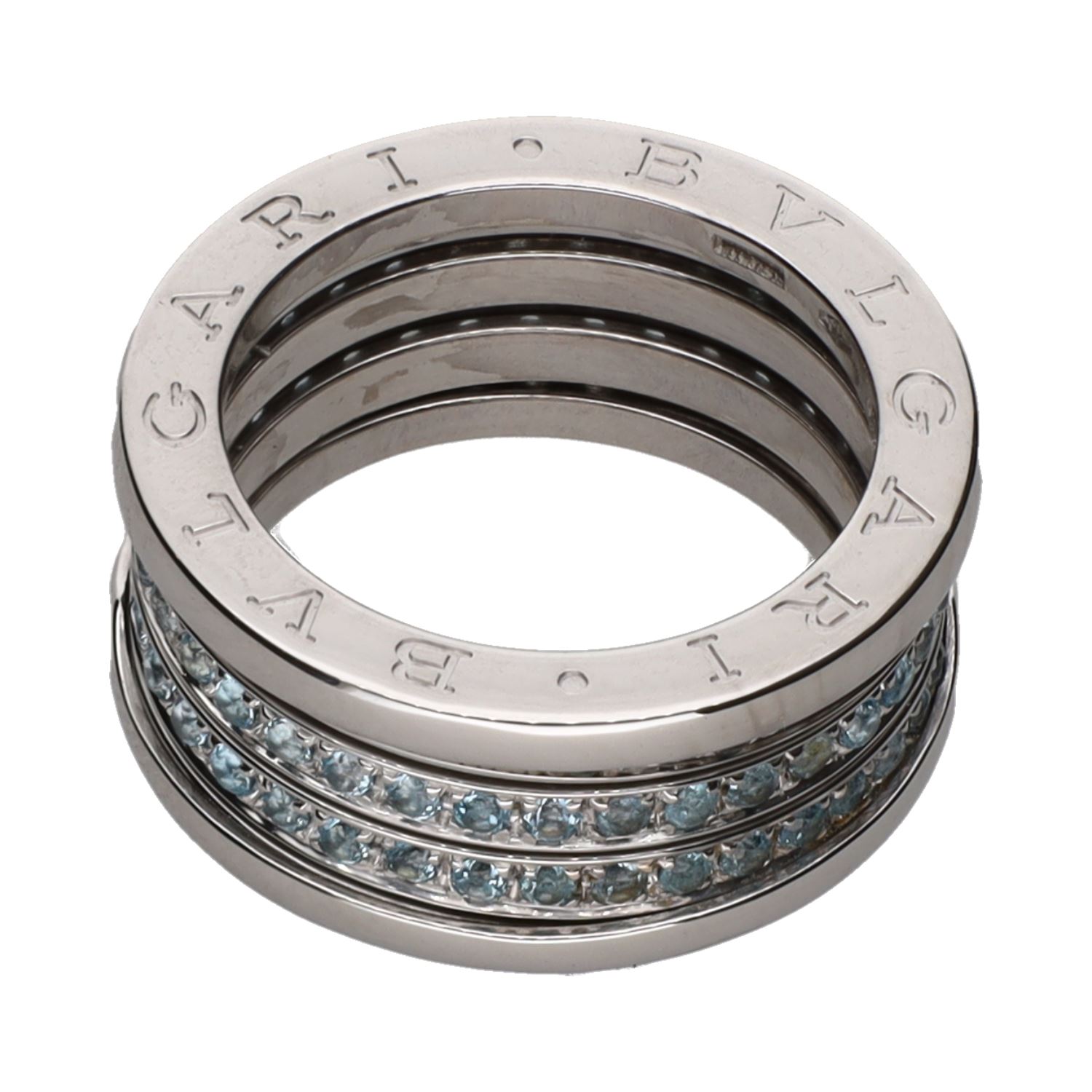 Sortija b-zero de bulgari en oro blanco con aguamarinas. Talla 55.