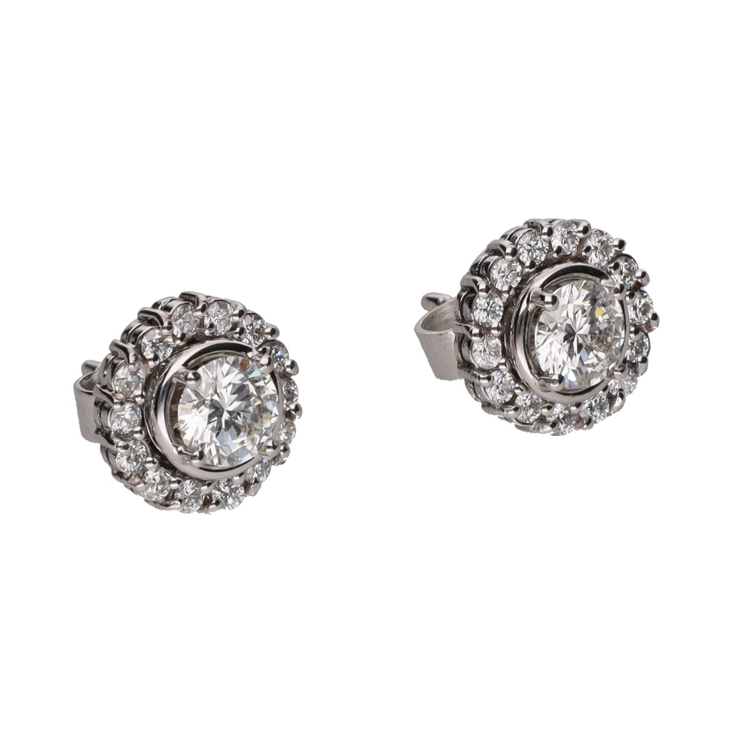 Pendientes dormilonas con orla desmontable en oro blanco con brillantes.